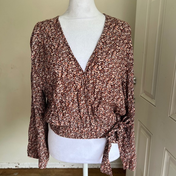 Madewell Tops - Madewell Ditsy Floral Wrap Top Brown Pink Long Sleeve V-Neck  Size M NWT